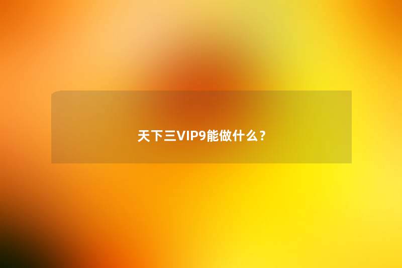 天下三VIP9能做什么？