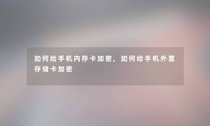 如何给手机内存卡加密,如何给手机外置存储卡加密