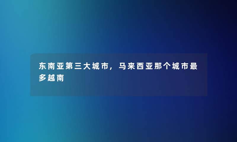 东南亚第三大城市,马来西亚那个城市多越南