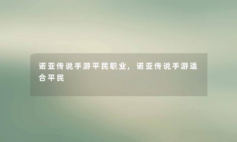 诺亚传说手游平民职业,诺亚传说手游适合平民