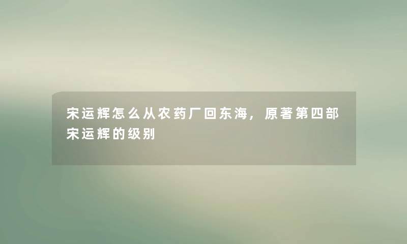 宋运辉怎么从农药厂回东海,原著第四部宋运辉的级别