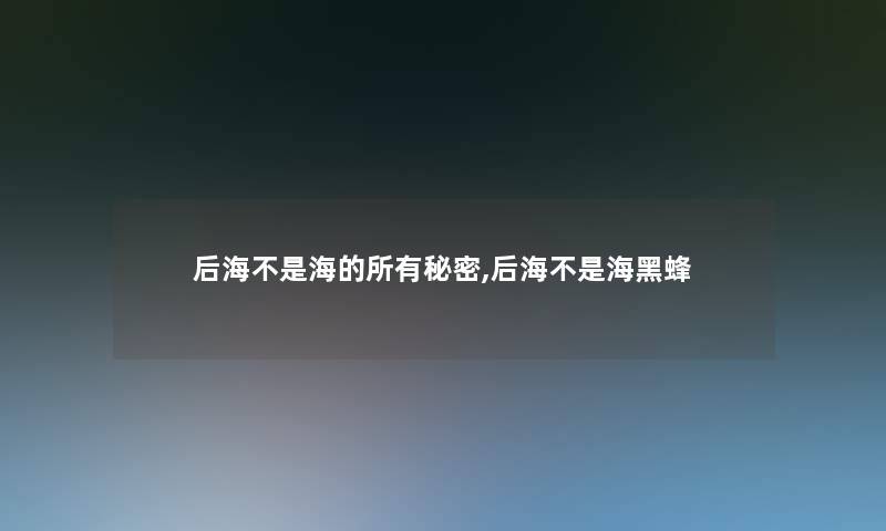 后海不是海的所有秘密,后海不是海黑蜂