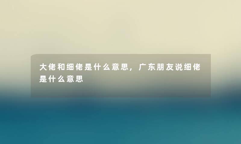 大佬和细佬是什么意思,广东朋友说细佬是什么意思