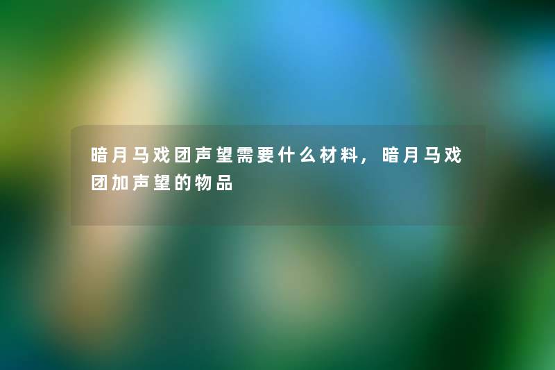 暗月马戏团声望需要什么材料,暗月马戏团加声望的物品