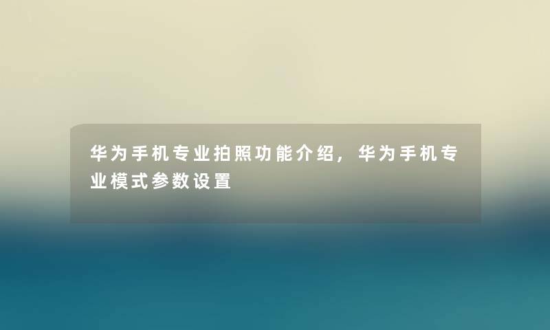 华为手机专业拍照功能介绍,华为手机专业模式参数设置